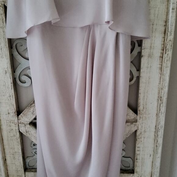 Shona Joy Women's Luxe Ruffle Frill Tulip Hem High Low Maxi Dress in Beige Tan - Picture 4 of 11